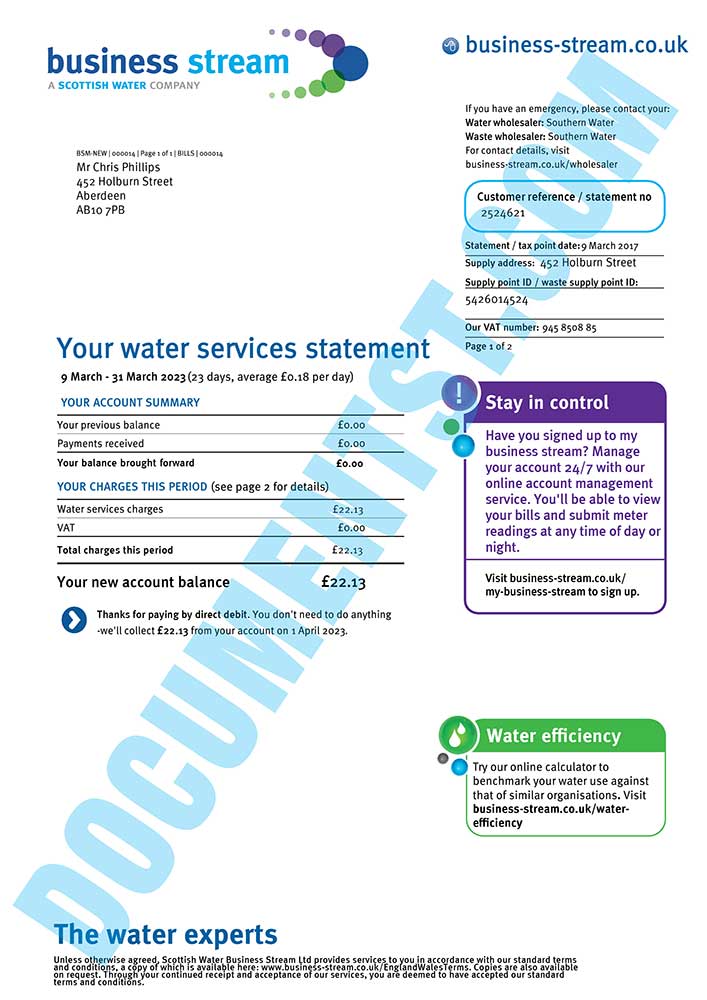 Business Stream Water Bill Scotland